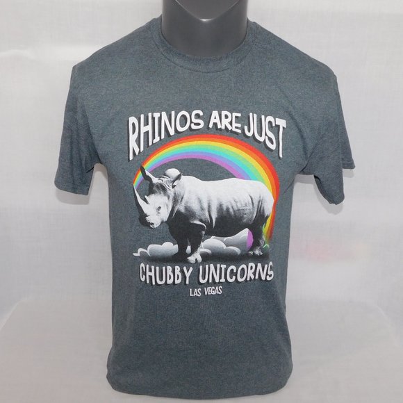 RHINOS ARE JUST  CHUBBY UNICORNS Las Vegas Rainbow Mens M Graphic T Shirt - Picture 1 of 7